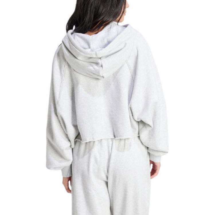Adidas Originals Cropped Hoodie With Letter Logo Print Women Tops Light-Hemp-Gray IS2319