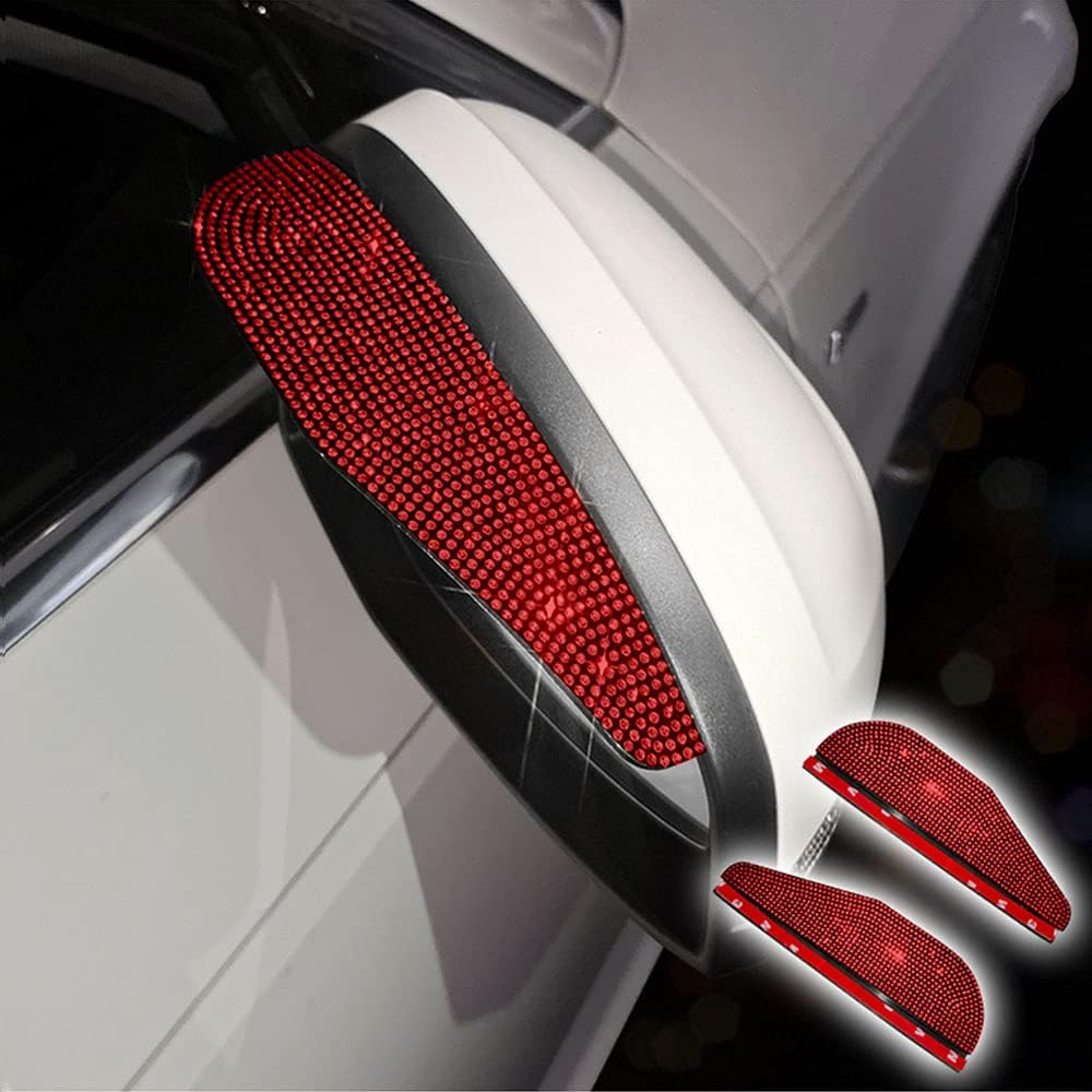 Car Rear View Mirror Rain Eyebrows, 2PCS Bling Crystal Rear View Mirror Rain Visor Shade Blocker Cover Car Side Mirror Accessories (Silver)