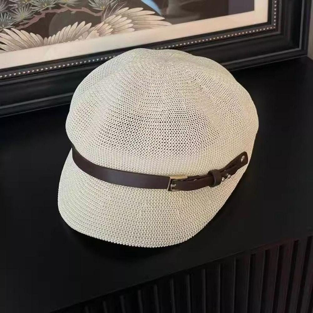 Thin Women's Beret Knitted Octagonal Hat Summer Painter Hat  for Outdoor Activities