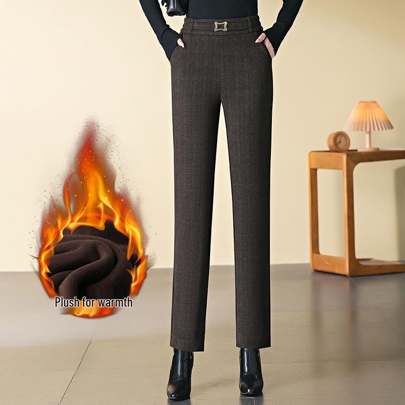 

Women s High-Waisted Plaid Acetate Wool Pants - Plus Velvet, Thickened for Warmth, Autumn/Winter Style, Ideal for Middle-Aged Moms XL