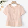 ZANZEA Women Casual Round Neck Solid Color Summer Short Sleeve Blouse