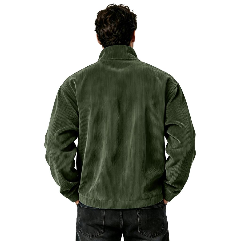Men's Corduroy Zip-Up Sweatshirt Long Sleeve Casual Top with Pockets for Everyday Wear