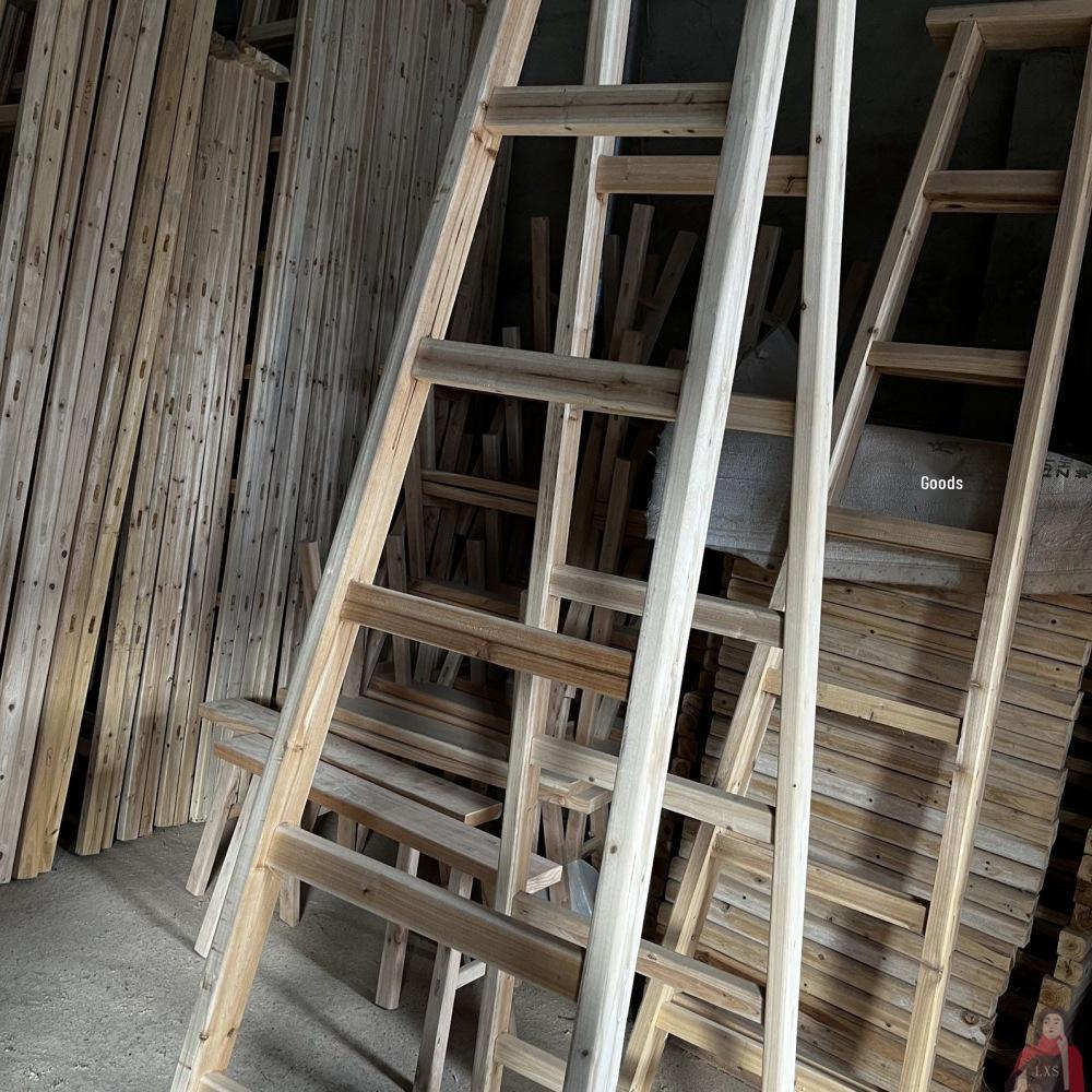Double-Sided Solid Wood Folding A-Frame Ladder for Household Use