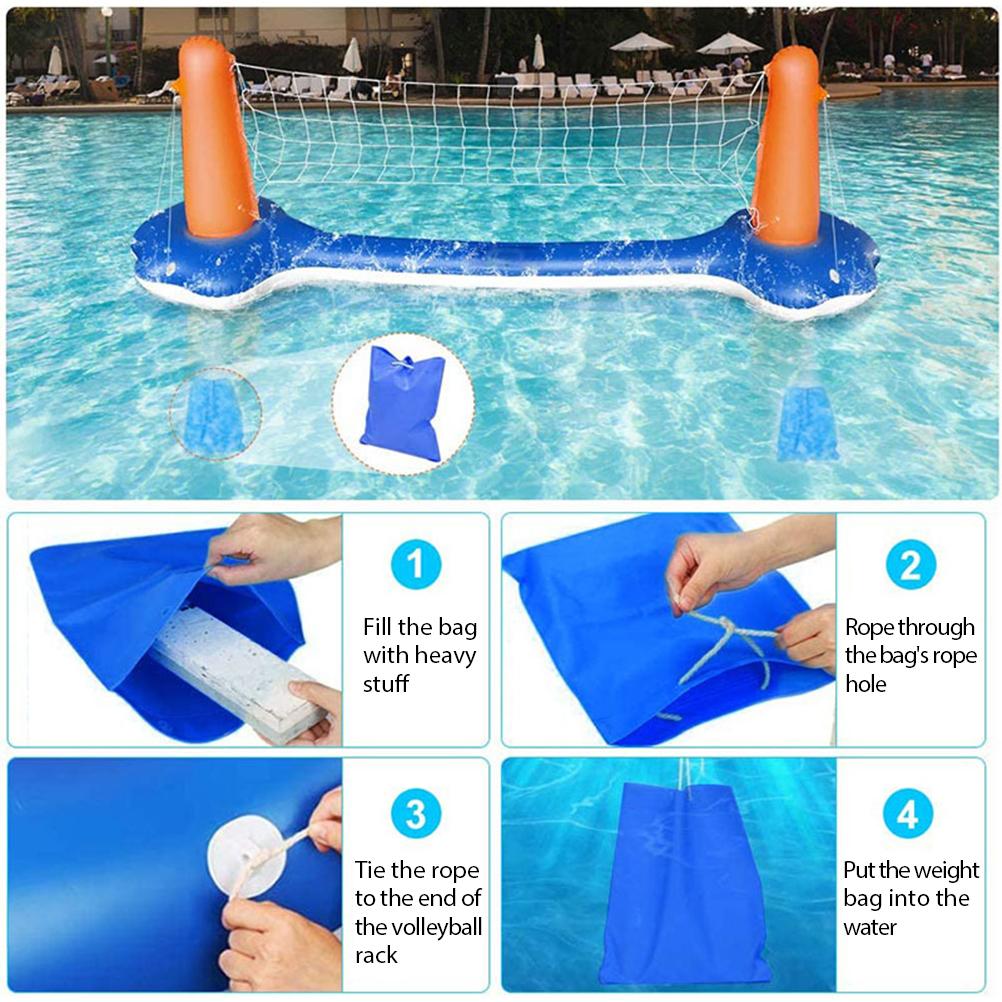 Inflatable Pool Float Set Volleyball Net and Basketball Hoops Floating Pool Swimming Game Toys for Kids and Adults