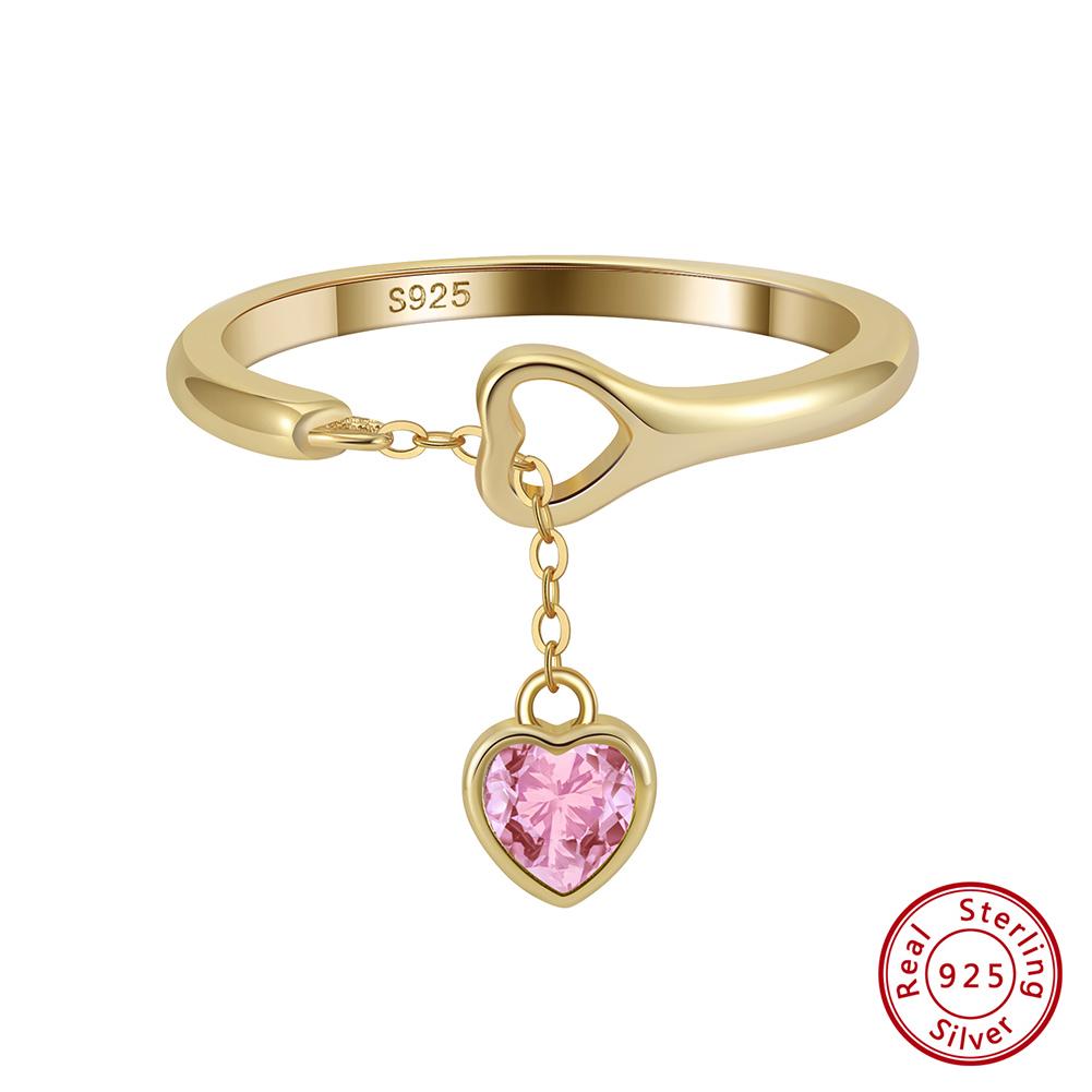 

Effie Queen Unique Design 925 Sterling Silver Pink Heart Pendant Zircon Ring Sweet Dainty Open Ring Wedding Fine Jewelry SR332
