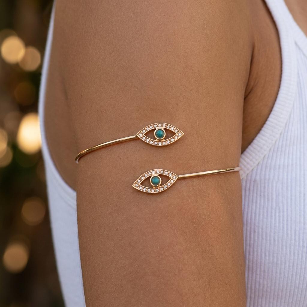 

Lucky Evil Eye Upper Arm Bracelets for Women Light Luxury Minimalist Zircon Open Cuff Bracelets Aesthetic Party Jewelry Gifts