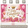 2D Pink Gold Crown Feliz Cumpleaños Backdrop for Princess Birthday Party