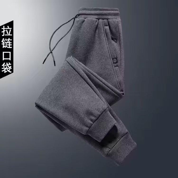 Fleece Pants Men's Casual Trousers Autumn and Winter New Plum Blossom Zipper Outer Wear Sports Thermal Sweatpants
