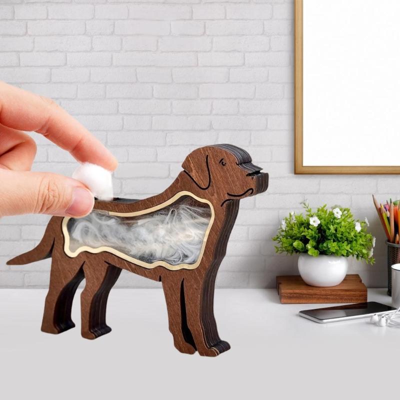 Wood Pet Hair Keepsakes Box Dog Cats Sculpture For Customizable Pet Name Memorial Display Handmade Home Tabletop Decors