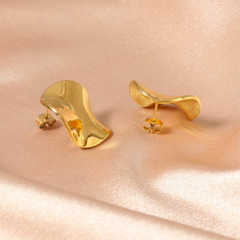 Gold Stainless Steel Round Pleated Earrings for Women's New Style and High-end Earrings