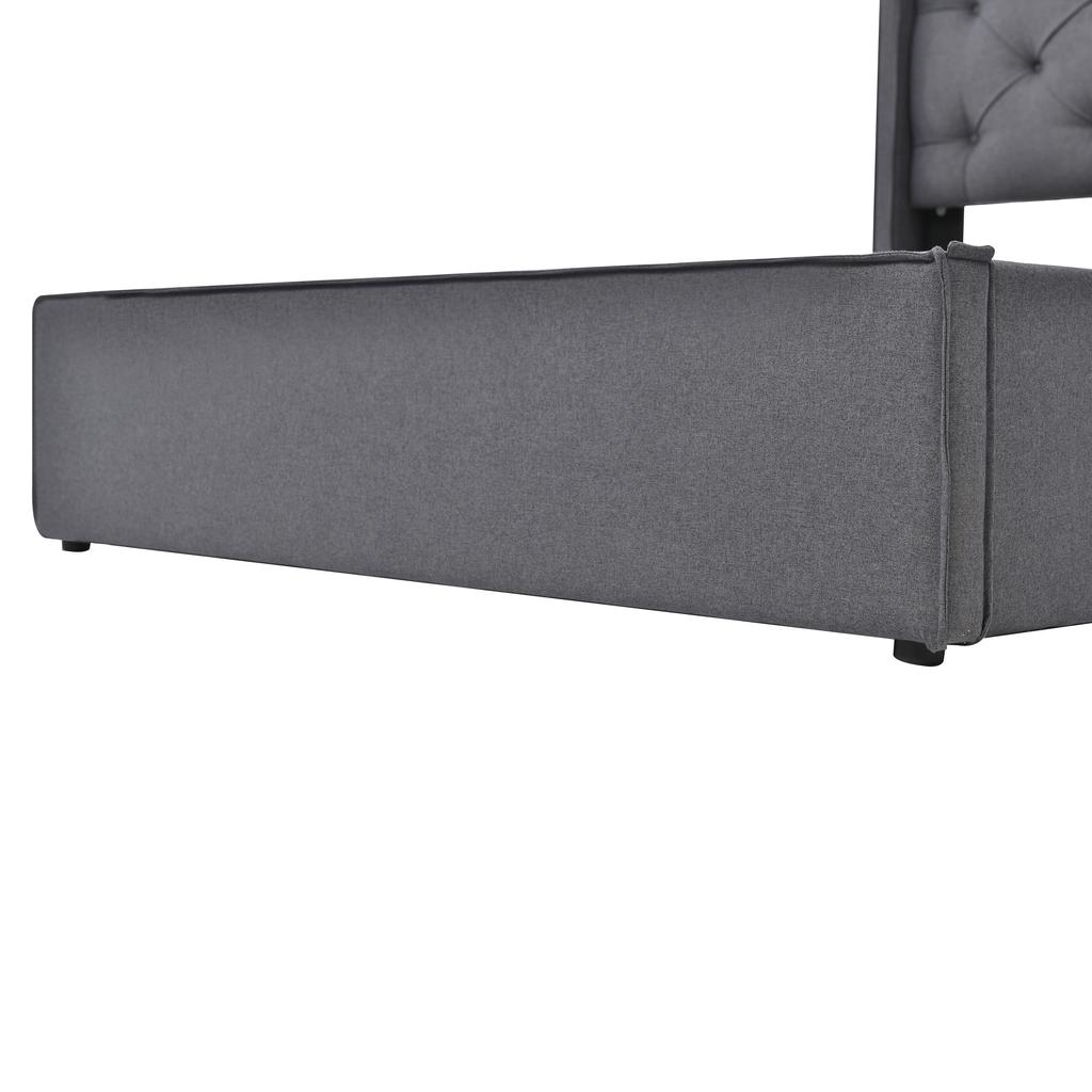 Hydraulic Double Bed, Upholstered, 140x200cm, Metal Slatted Frame, Modern, Storage Space, Cotton, Grey (With Mattress)