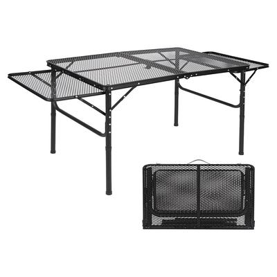 Tavolo da Barbecue Pieghevole da Esterno con 2 Tavolini Laterali, Leggero e Portatile Tavolo da Barbecue da Esterno in Metallo Alluminio Con