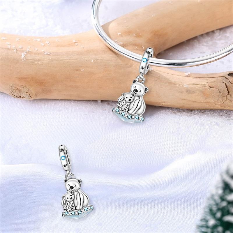 Polar Bear Charms Bead Copper Snowflake Dangle Pendant Fit Bangle Bracelet Necklace Diy Jewelry