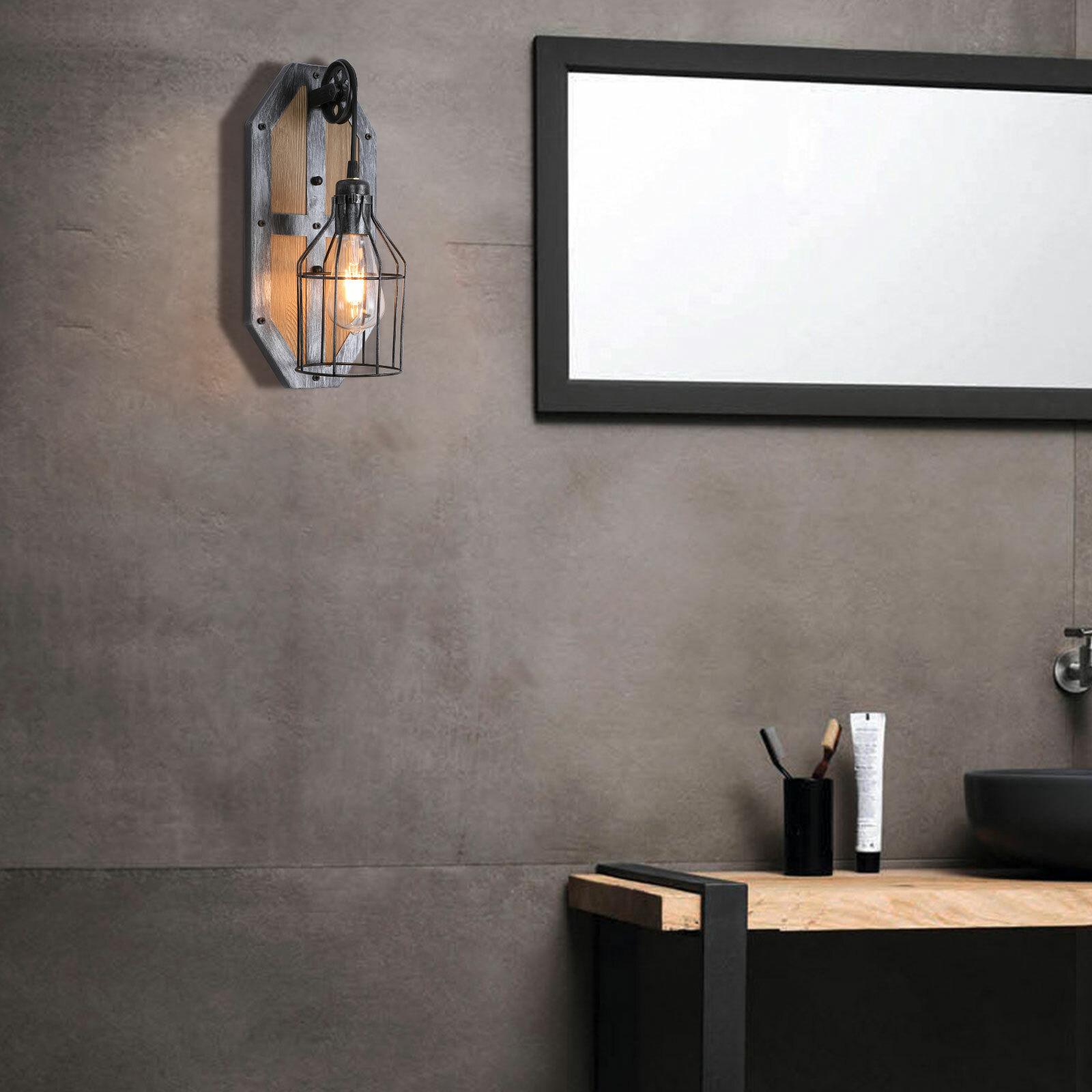 

Винтажный деревянный настенный светильник, промышленный светильник в стиле кантри с цоколем E26, ручной работы, с абажуром из коричневого дерева, для гостиной, крыльца серый