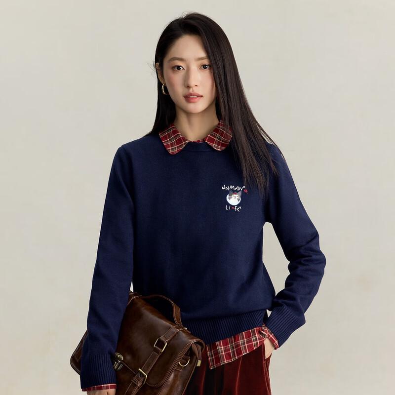 INMAN Women's Embroidered Pullover Knit Sweater