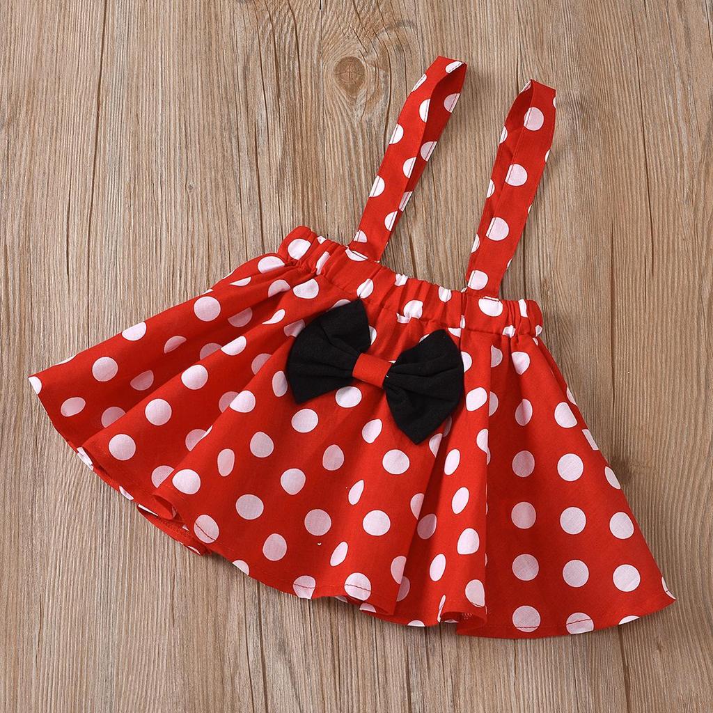 Little Girl Princess Outfit: Black Puff Sleeve Top, Polka Dot Overalls Skirt, and Bow Headband Set