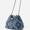 Drawstring Star Denim Bucket Bag Tassel Cloth Shoulder Bag Casual Metal Chain Crossbody Bag  Party