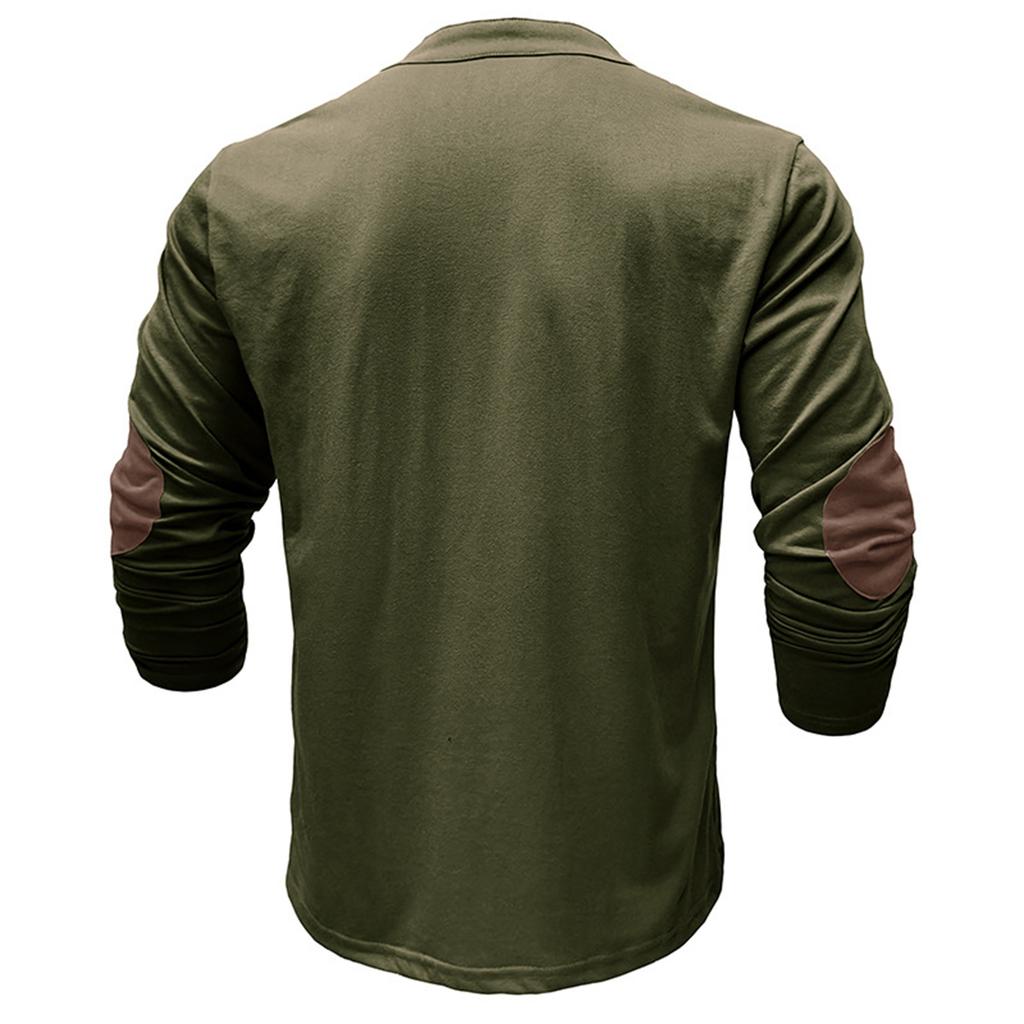 Men's Vintage Outdoor Sports Long Sleeve Top Lace-Up Stand Collar Shirt