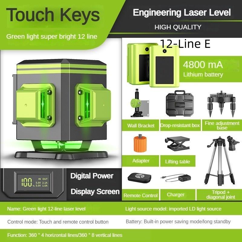 4D 12/16 Line 360° Portable Self-Leveling Spirit Level Horizontal and Vertical Cross Laser Projector New Green Light Laser Level