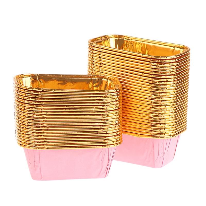 

50шт прямоугольный алюминиевый фольгированный оловянный бумажный стаканчик для выпечки, коробка для десерта, коробка для торта