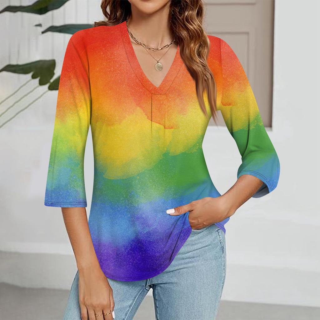 Moteoverdel for kvinner med V-hals og gradienttrykk, trekvart erme