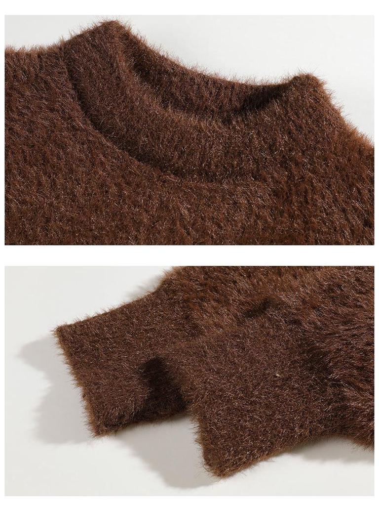 Unisex Retro Mohair Sweater - Autumn/Winter Loose Knit Top in Solid Color Faux Mink Fur