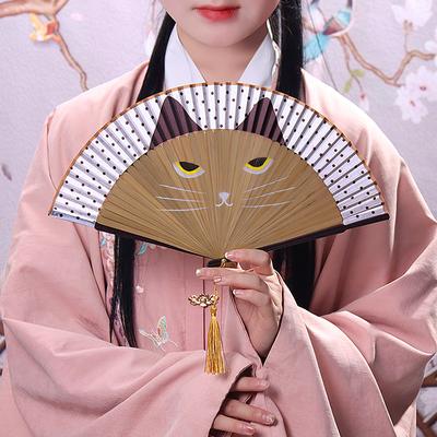 1PC Dekoration Chinesische Schöne Beliebte Modische Cartoon Katze Hand Fans Cool Folding Frauen