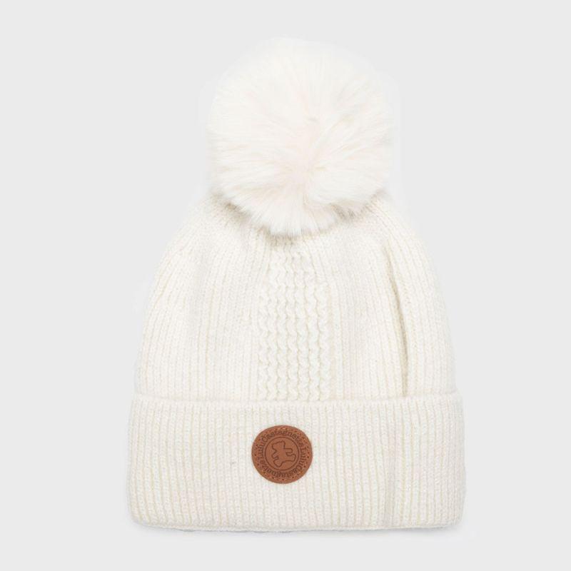 Angora Knit Hat with Leather-effect Logo Crest Woman LULU CASTAGNETTE