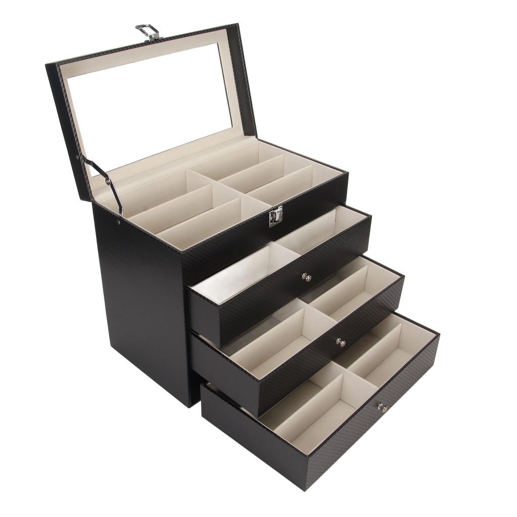 4 Layer Drawer Sunglasses Display Case 24 Slots PU Leather Eyeglass Collection Storage Display Box