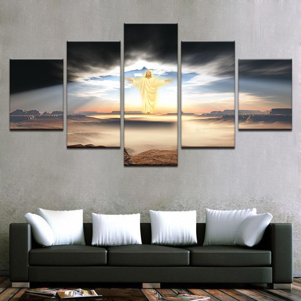 

No Framed Canvas 5Pcs Its Splendor Jesus Christ Sunset Wall Art Posters Pictures Paintings Home Decor for Living Room Decoration 20x35 20x45 20x55cm