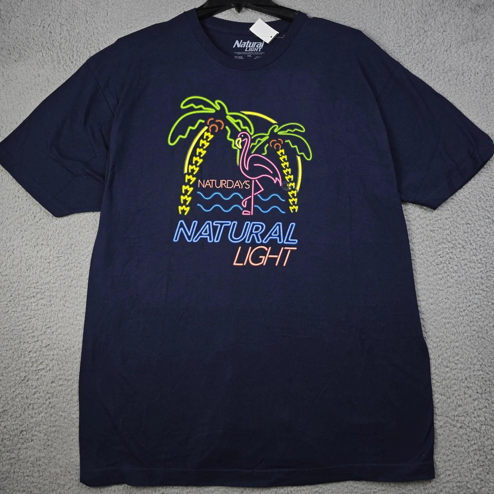 

NATURAL LIGHT Beer Shirt Mens 2XL XXL BLUE NATTY LIGHT OUTDOORS NEON Retro NWT A L