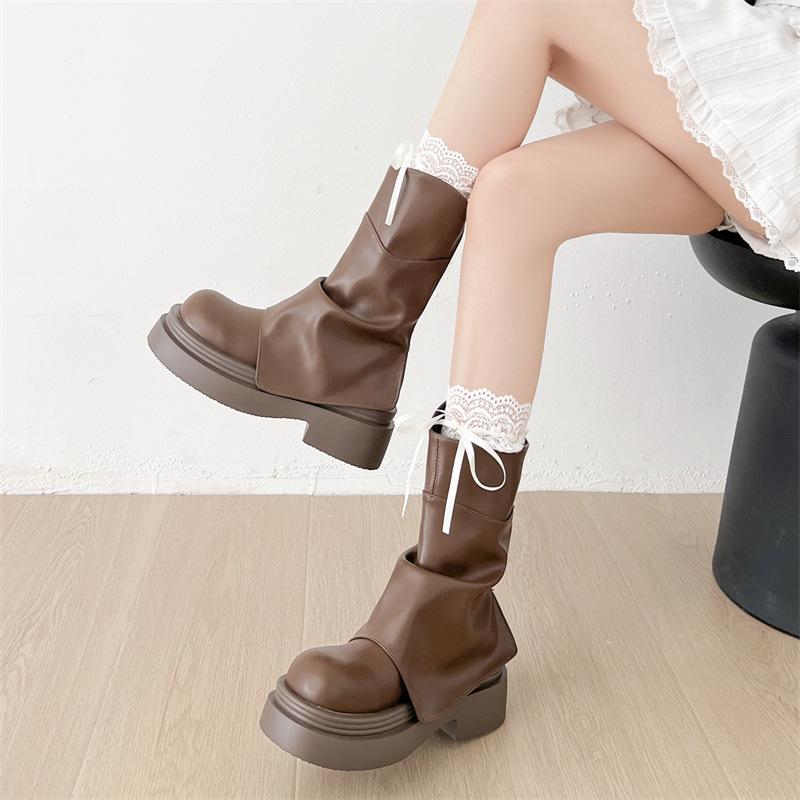 Queen Fan White Retro Thick-soled Heightening Martin Boots Women's 2025 New Summer Skinny Pants Short Boots