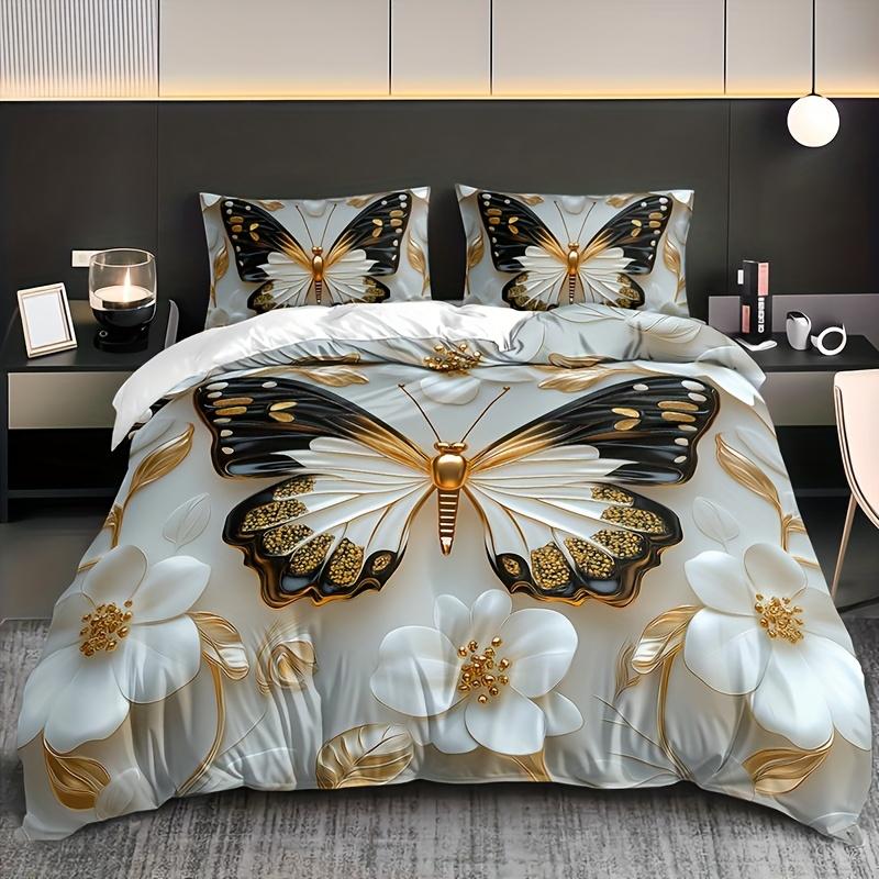 

Butterfly Embossed Three-Dimensional Flower Quilt Cover Set 1 Quilt Cover + 2 Pillowcases For Home And Dormitory 90X200cm 2PCS