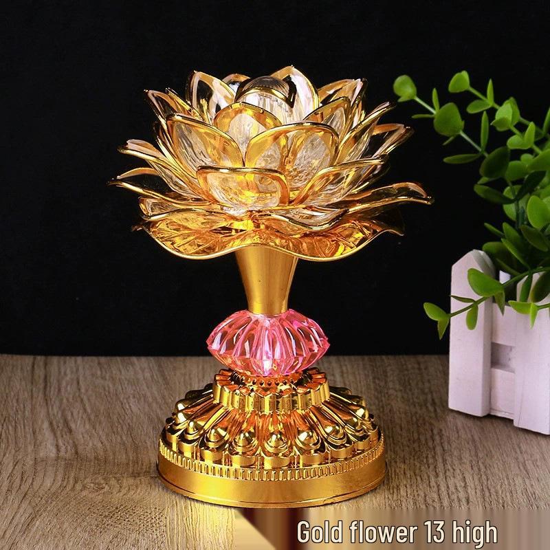 LED Seven-Color Lotus Lamp for Worship and Offering - Electronic Ever-Burning Buddhist Lamp for Guanyin and God of Wealth.