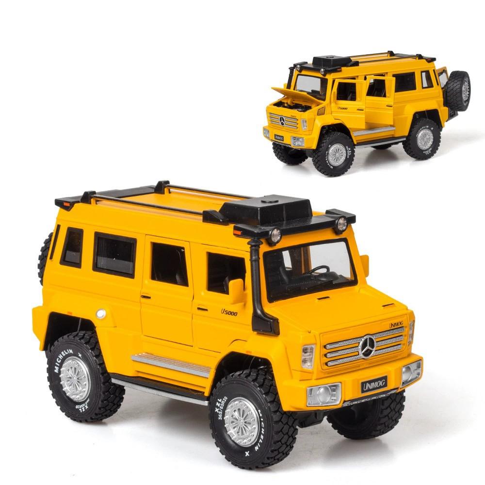 1:28 UNIMOG U5000 Defender Car Model Toy Metal Body Sound Light Doors Opened Off Road Vehicle Toys Collection for Birthday Gifts