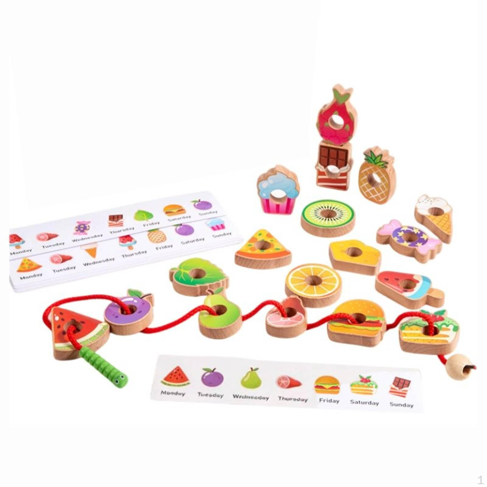 Stringing Educational Play Wooden Bead Puzzle Focus Training Threading Game for Preschoolers,
