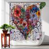 Colorful Heart With Flowers Waterproof Shower Curtain For Modern Bathroom Decor, Stylish And Durable, Perfect For Home Use