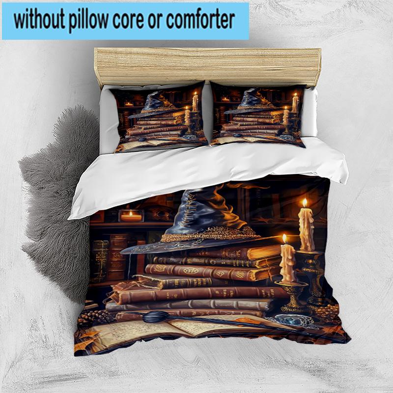 Witch's Hat And Crescent Moon 3pcs Bedding,Including 1pc Duvet Cover And 2pcs Pillowcases Perfect for Christmas,Ideal for Bedroom, Dormitory