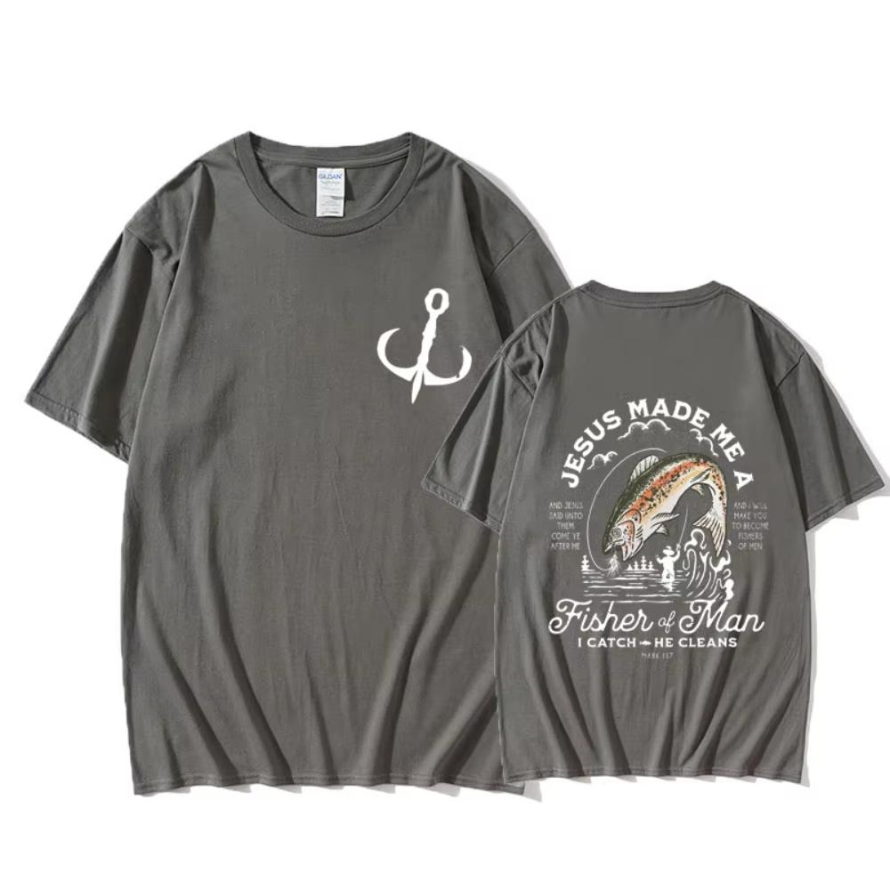 Christian Jesus Made Me A Fisher of Man Catch He Cleans Printed T-shirt Man's Casual Oversized T Shirts Tees