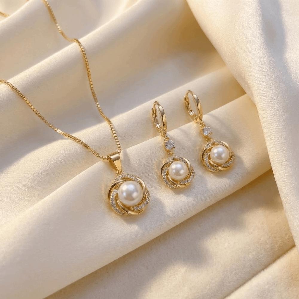 Dainty Zircon Jewelry Sets Elegant Necklace Earrings Sets Imitation Pearl Jewelry Sets Anniversary