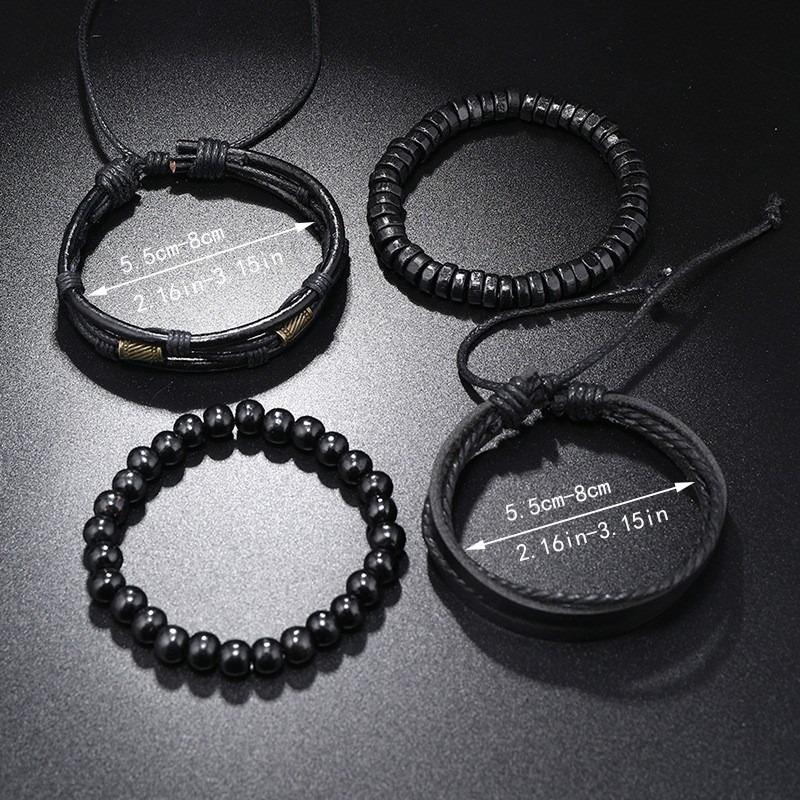 Platform hot-selling retro literary style bronze bundle leather wooden bead set bracelet fashion