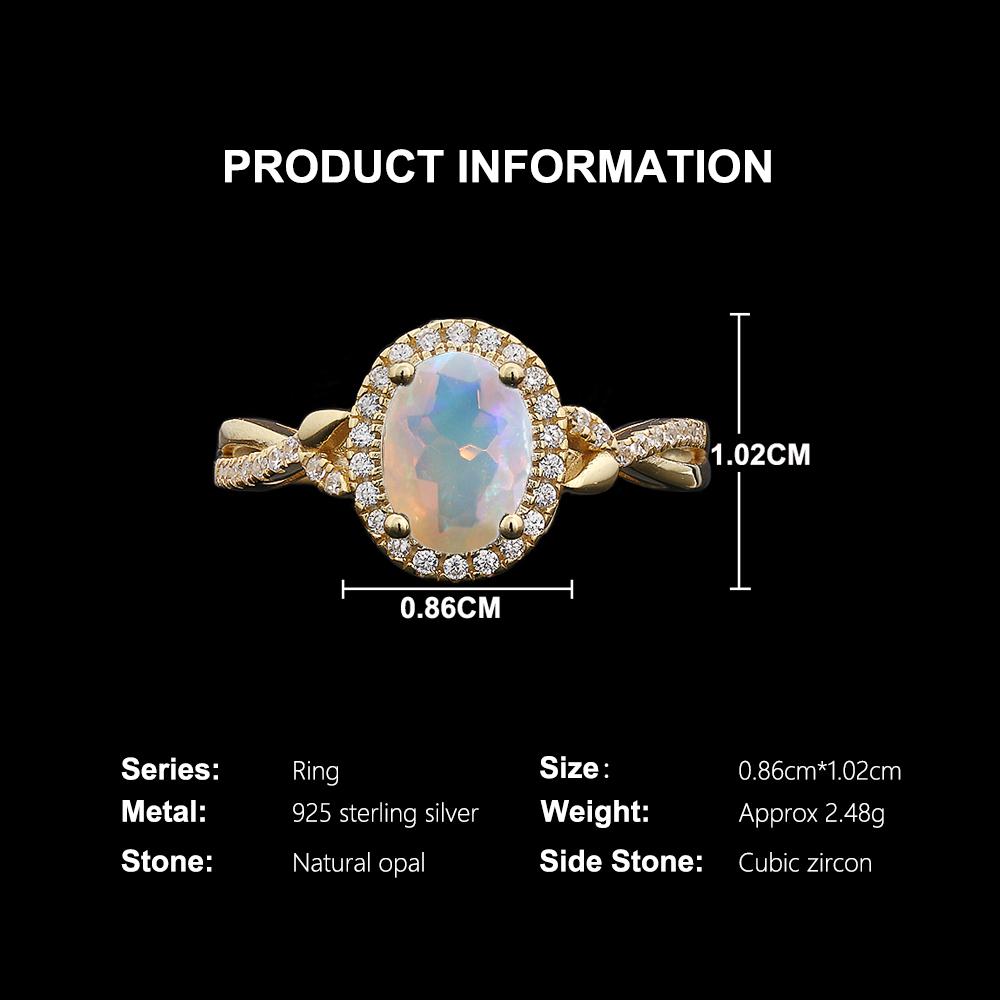 Simple Design 925 Sterling Silver October Birthstone Ring Natural Opal Fine Jewelry Gemstones for Women's Engagement Gifts