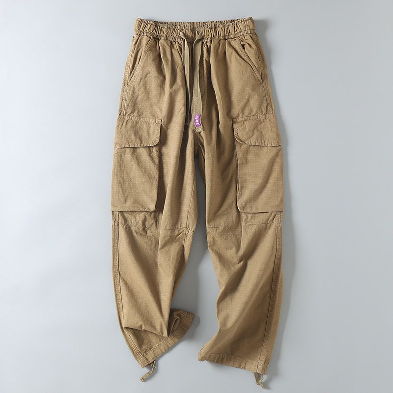 Export Factory Surplus Spring and Autumn Outdoor Multi-Pocket Solid Color Washed Pure Cotton Men's Trendy Workwear Pants
