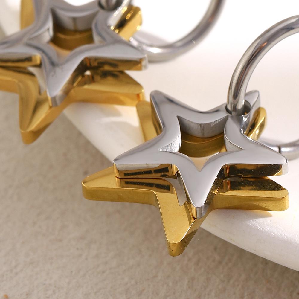 MamacitaSlay 316L Stainless Steel Two Tone Star Oval Round Hoop Earrings Party Waterproof Jewelry Women's Unique Cool Earrings