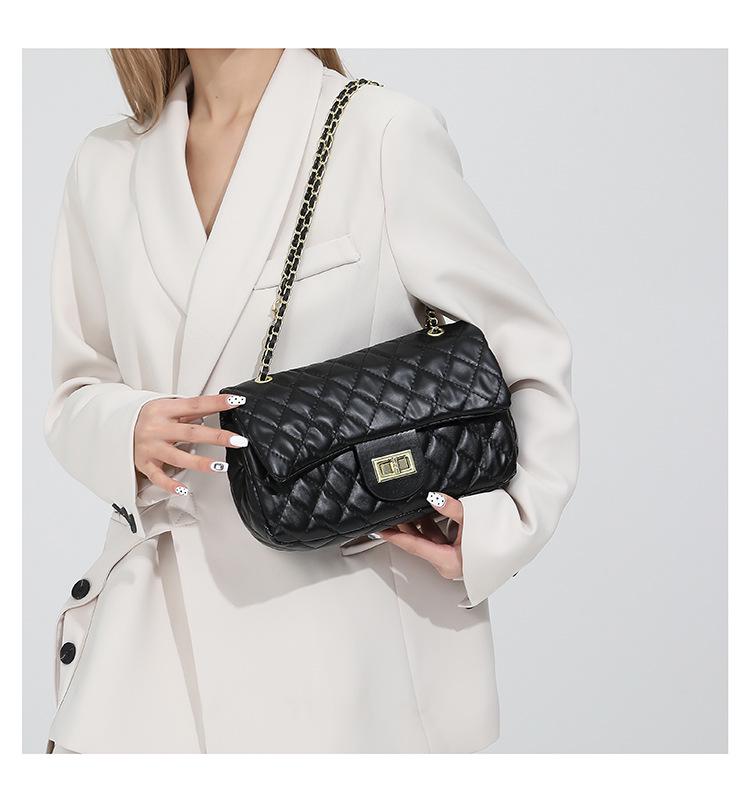 2024 Módní Argyle Vyšívaná Texturovaná Dámská Crossbody & Taška přes rameno - Velká kapacita, Ručně vyráběný řetízkový design