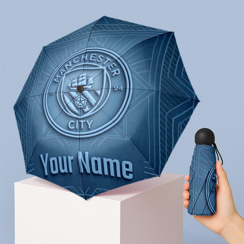 Manchester City Manual Five Fold 8 Rib Umbrella Support Custom Text, Lightweight Travel Umbrella