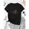 Women's Colorful Palette EKG Print T-Shirt Casual Crew Neck Short Sleeve Top
