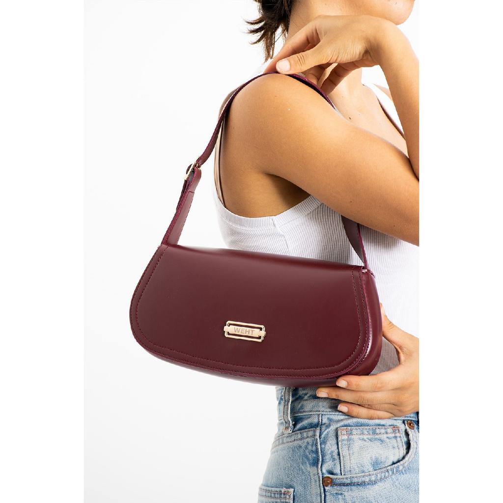 Women's Baguette Lined Snap Closure Handbag And Shoulder Bag