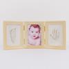 European Style Solid Wood Triple Photo Frame with Baby Hand & Footprint Ink Pad Souvenir