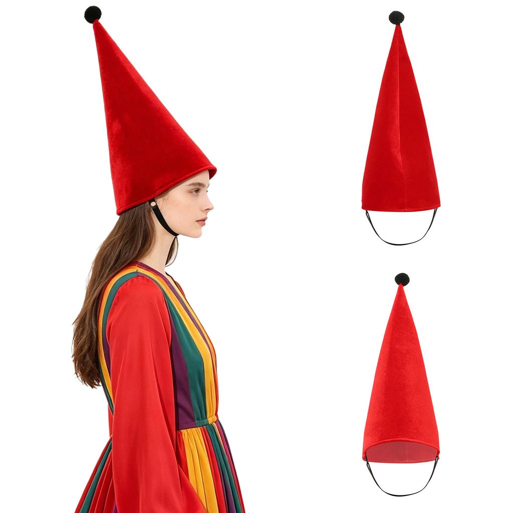 Cappello Conico di Velluto Fantasy Medievale per Adulti Costume da Nano Elfo Cappellino Copricapo Appuntito per Halloween Natale Festa in Maschera